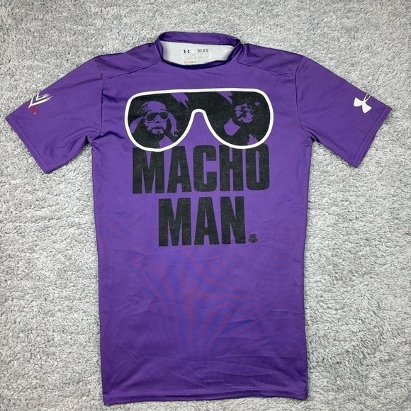 Macho Man Shirt Mens Medium Under Armour Compression Shirt WWE Wrestling Fitness - Picture 1 of 5